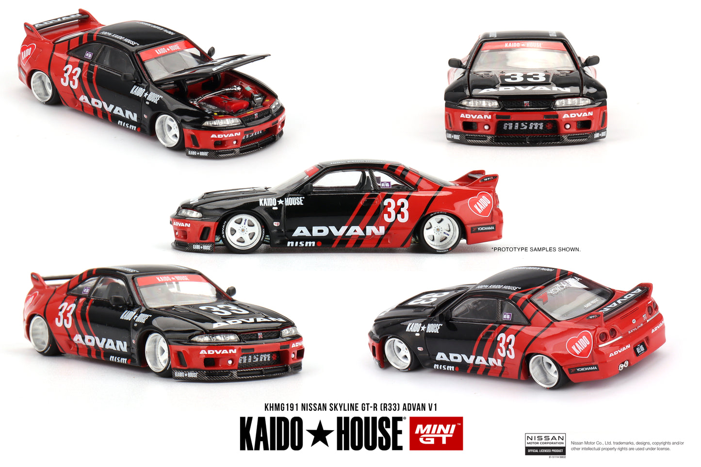 Kaido House KHMG191 Nissan Skyline GT-R R33 Advan V1 Black Red – 1:64 Diecast