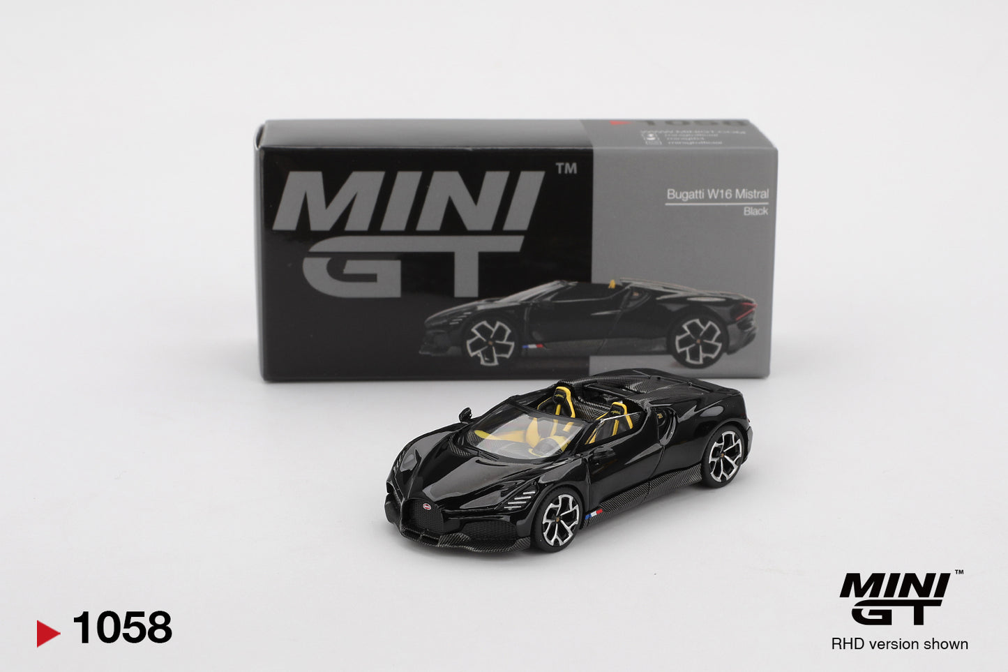 MINI GT #1058 Bugatti W16 Mistral Black – 1:64 Diecast Model