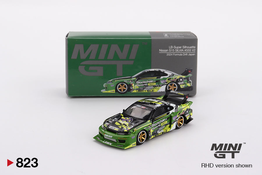 MINI GT #823 Nissan S15 Silvia LB-Super Silhouette #555 V2 2024 Formula Drift Japan – 1:64