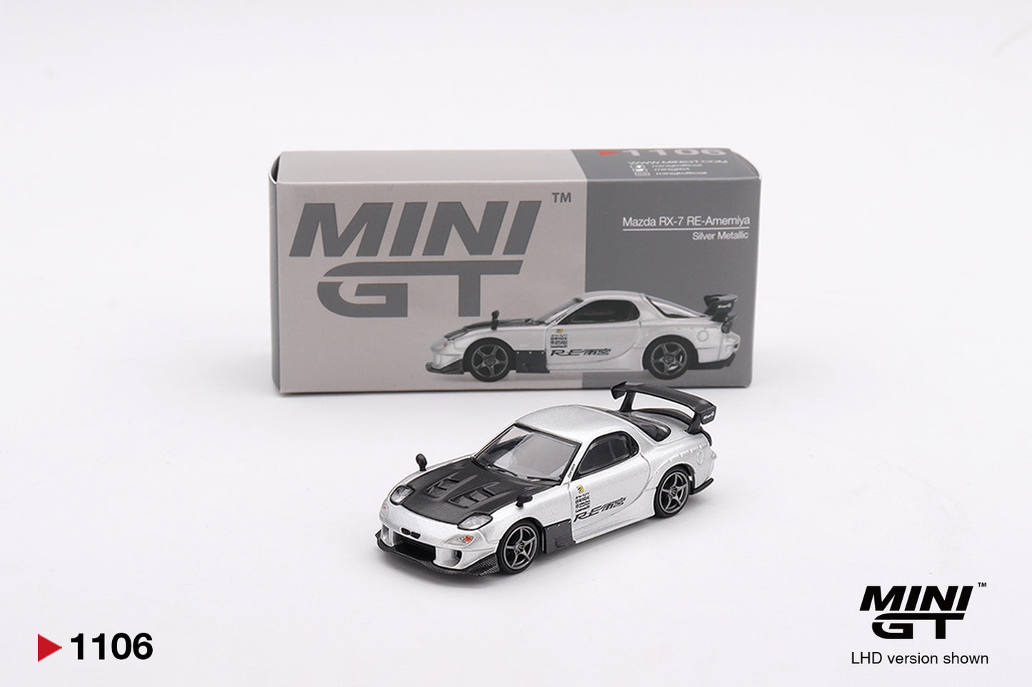 MINI GT #1106 Mazda RX-7 RE-Amemiya Silver Metallic – 1:64 Diecast