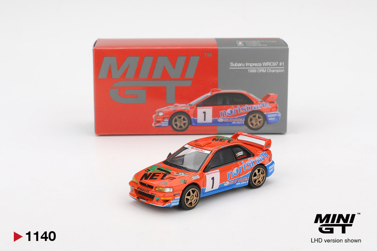 MINI GT #1140 Subaru Impreza WRC97 #1 1999 DRM Champion – 1:64 Diecast