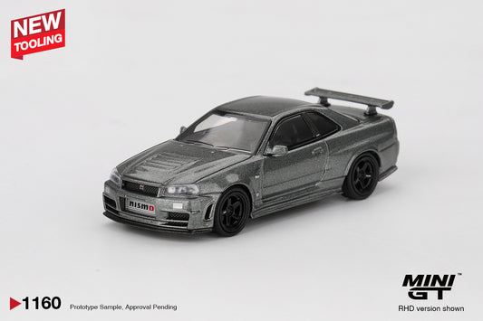 MINI GT #1160 Nissan Skyline GT-R BNR34 NISMO CRS Dark Metal Gray – 1:64
