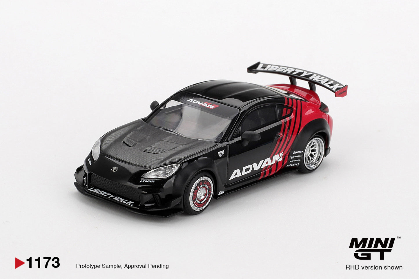 MINI GT #1173 Toyota GR86 LB★Nation Advan Black Red – 1:64 Diecast