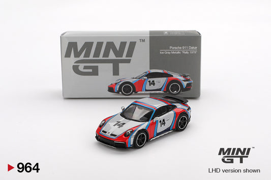 MINI GT #964 Porsche 911 Dakar Rally 1978 Ice Grey Metallic – 1:64 Diecast